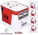 Produktbild Leknin 4 in 1 Universal Reise-Adapter mit 4 USB-Ports für 150 Länder Weltweit, Reisestecker für schnelles Aufladen US UK EU AU Alles dabei (Rot)