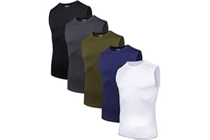 AMZSPORT 5-pak męskich podkoszulek oddychających koszulek kompresyjnych, funkcjonalna koszulka do biegania, bez rękawów do uprawiania sportu, na siłownię, do fitnessu i biegania