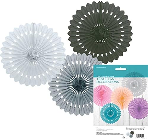 Monochrome Mix Tissue Fan Decorations - Silver / Grey, Black and White