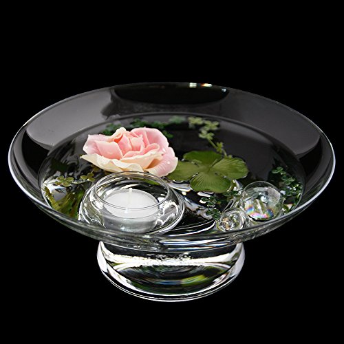 Runde Glas-Schale Hollow Höhe 10cm ø 25cm. Flache Glasschale mit Dekoration Rose rosè Deko-Schale von Glaskönig