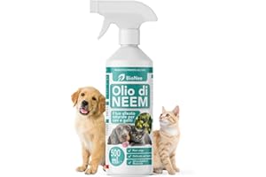 BIONEE Olio di Neem per Cani e Gatti Spray 500 ml – Idrosolubile, Naturale, Non Unge – Azione Delicata, Effetto Barriera Sgradito a Zecche Pulci Zanzare Insetti
