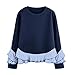 Produktbild Sweatshirt Damen Hemd Sonnena Langarm Lotus Leaf Edge T-shirt Lange Ärmel Hoodie Pullover Lose Casual Patchwork Bluse Oberteile Top Runde Hals Outwear (Blau, XL)