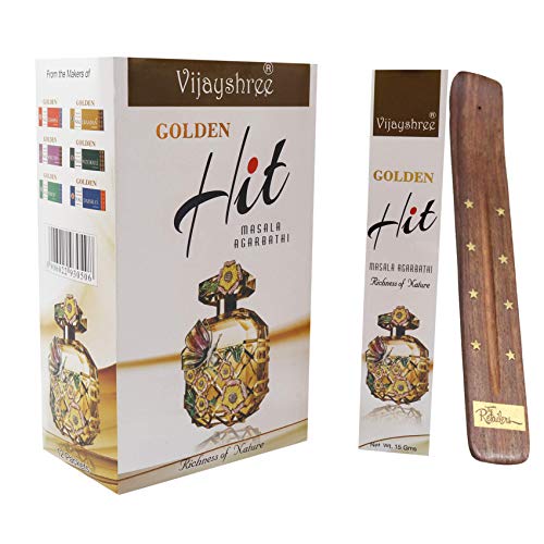 Vijayshree Golden Nag Series Lot de 12 bâtons d'encens Masala Agarbathi 180 g avec Support pour bâtonnets