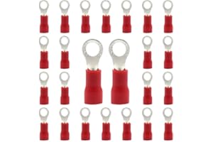 CEEYSEE 100Pcs Ring Wire Connectors M4 of Red Insulated Electrical Crimp Connectors Copper Ring Terminals（PRH4)