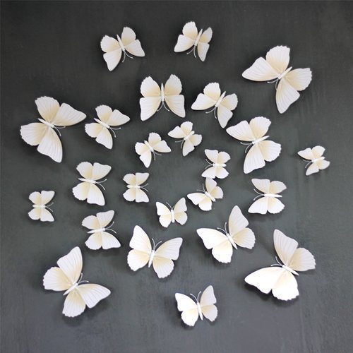 VWH 24pcs Weiß Mehrfarbig 3D-Schmetterlings-Wand-Aufkleber-Dekor-Kunst-Dekorationen - 2