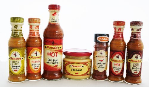 Nandos Peri Peri - Hot Marinade, Perinaise, Peri Peri Chip Sprinkles, Lemon & Herb (Mild), Medium, Hot AND Extra Hot Sauce. by N/A