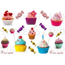 STICKERS DÉCORATIFS PATISSERIE CUISINE GATEAU BONBON CUPCAKE à découper (Planche à stickers DIMENSIONS 21x28cm en PAPIER ADHESIF TRANSPARENT)