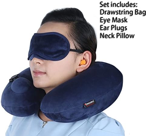Jumei Travel Pillow Neck Pillow Travel 3 Sets with Eyes Sleep Mask and Ear Plugs for Traveling Airplanes Autos Trains Inflatable Neck Support Pillow