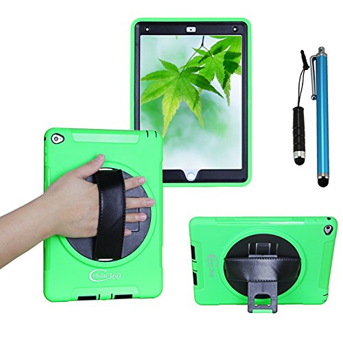 Apple iPad Air 2 Hülle,schmutz- und stoßfest, 360 drehbare Handschlaufe mit integriertem Standfuß (Apple iPad Air 2,Handheld-Grün)