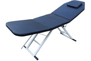 Acesunny Lettino da massaggio pieghevole a 3 zone, pieghevole in PVC, tavolo da massaggio, tripla piegatura, portatile, pieghevole, per massaggi da tavolo, per terapia, panca (nero)
