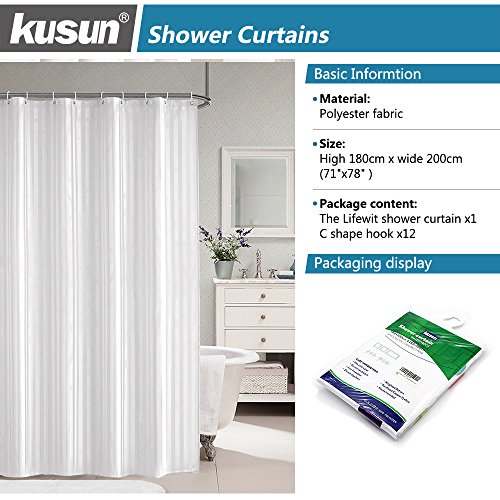 KUSUN Wasserabweisender Stoff-Duschvorhang waschbar Anti-Schimmel 180 x 200cm 100 % Polyester Weiß E002-200 - 2