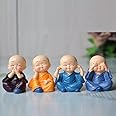 M.S TRADERS Carbon Fibre Set Of 4 Buddha Monk Statues Miniature Figurines Showpiece For Wall Shelf Table Desktop Car Dashboard Decoration Home Office Decor (Cute_Buddha_Set-Of-4, Fantasy)