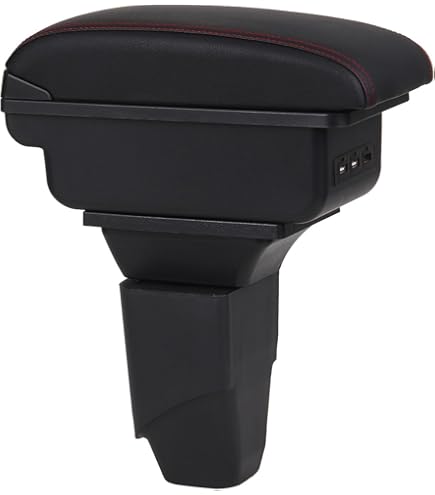 Pro.tec] Bracciolo Centrale - Poggiabraccio Con Vano Portaoggetti Imbottito In Similpelle Nera Con Cuciture Bianche 2819096