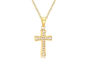 TIZU Cross Necklace for Women, 14K Gold Plated Simple CZ Cross Pendant Dainty Necklace Tiny Cute Jewelry Necklace Gifts for Women Girls