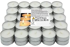 H HANSEL HOME Velas de Te - Tealight - Blancas - Sin Perfume (50 Velas)