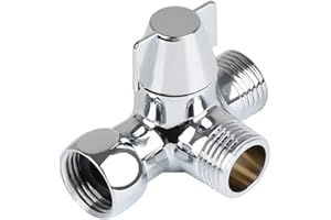 WENROU Dusche Adapter Umsteller, Wasserhahn Ventil Umschalter, 3-Wege-Dusche Umschaltventil, G1/2" T-Adapter Ventil mit Absperrventil, Massives Messing, Chrom Poliert, für Duschspray, Toiletten, Bidet