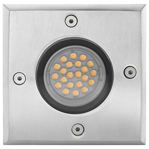LED Bodeneinbaustrahler Set mit LED GU10 Markenstrahler von LEDANDO – 5W – 345lm – warmweiß – eckig – IP65 – Blende Edelstahl 316 – belastbar 1t – 50W Ersatz – 60° Abstrahlwinkel – A+ [Bodeneinbauleuchte Bodenleuchte Bodenlampe] - 2