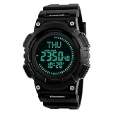 Kompass Uhr 50M Wasserdicht Multifunktionale Outdoor Militär Tactical Sport Uhren LED Digital Armbanduhr 12H/24H Zeit Weltzeituhr 3 Alarm Plastik Uhr Stoppuhr Countdown EL Licht (Schwarz)