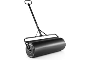 SOARS Rouleau à Gazon 63L, Grand Rouleau 90 X 30 CM, Rempli de Sable/Eau, Cadre Métallique avec Poignée en U & Bouchon de Vidange Amovible, Outillage de Jardin pour Cour, Prairie, Ferme (Noir-63L)