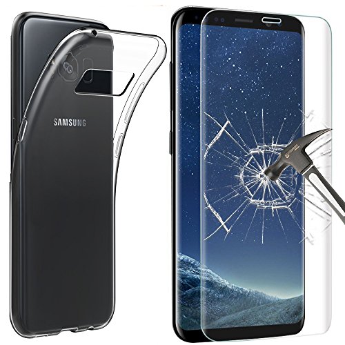 France Acheter Verre Trempé Samsung Galaxy S8, Film Protection en Verre trempé écran Protecteur vitre -Ultra Résistant (0,25mm HD Ultra transparent) Dureté 9H Glass Screen Protector+[ ULTRA TRANSPARENTE SILICONE EN GEL TPU SOUPLE ] Housse Etui Coque pour Samsung Galaxy S8