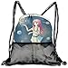 Produktbild RAINNY Drawstring Backpacks Bags,Illustration of A Girl Against Background of Space with Stars and Moon Near Her Hand,5 Liter Capacity,Adjustable