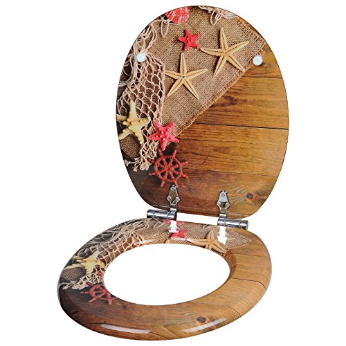 WOLTU WS2345 Premium WC-Sitz Toilettensitz mit Absenkautomatik, MDF Holzkern, Softclose Scharnier, Antibakteriell, Desgin Décor (Maritime) - 3