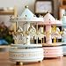 Grandey Music Box, Wooden Merry-Go-Round 4-Horse Music Box Baby Kids Children Christmas Birthday Gift Carousel Music Box (Pink)