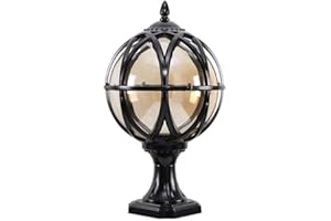 IBalody Outdoor Post Light Fixture Retro Amber Glass Ball Pillar Lights Waterproof Die-cast Aluminum Column Lamp Villa Courtyard Garden Park Doorpost Light Fence Light Landscape Lighting