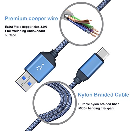 USB 3.0 auf USB C Kabel, Typ C Kabel kurz, Higoo 2 Pack Typ C Kabel 0.3M [1FT] kurz USB Typ C Rapid Sync + Schnelles Ladekabel für Android Samsung S8 + C7 C9 Pro Huawei Honor Blau - 4