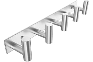 WUIVIUT Heavy Duty Hook Clothes Rack Stainless Steel T-Shape Coat Hook, 14.76 Inch Towel Hanger Hooks, 37.5 cm Coat Rack Wall Mounted (Silver,5 Hooks)