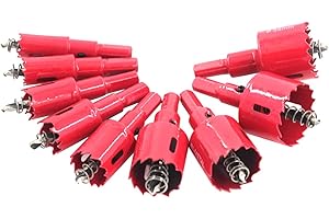 CJBIN Coronas para Madera, Bi-Metal Coronas Perforadoras Sierra de Agujero Bimetálico Diámetro16mm 18mm 20mm 22mm 25mm 30mm 32mm 35mm 38mm para Metal Aluminio Madera PVC Plástico, Rojo