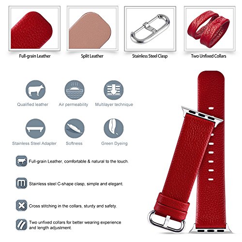 Fullmosa Compatible Correa Apple Watch 38mm 42mm Cuero  15 Colores Correa para Apple Watch iWatch Serie 3 Serie 2 Serie 1  Sangre Roja 38mm