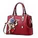 Produktbild Sunday Damen Handtasche Elegant Umhängetasche mit Plüsch Ball Schlüsselanhänger Shopper Tote Henkeltasche Freizeit Büro (23 * 13 * 23CM, Rot)