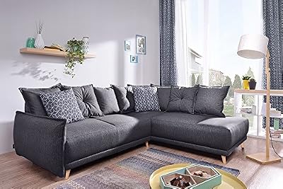 bobochic lena - canapé scandinave d angle droite - gris foncé - 236x90x203cm