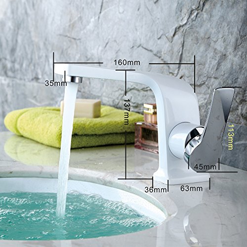 Homelody Weiss Lack Chrom Wasserhahn Einhebelmischer Badarmatur Waschtischarmatur Waschbeckenarmatur Armatur Bad Mischbatterie für Badzimmer - 5