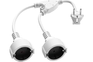 DYNOPULS Verlängerungskabel mit 2 Schuko Steckdosen, 2 in 1 Steckdosenadapter mit Flexible Kable, 16A/250V, Deutsch Konverter Buchse, Steckdosenleiste für Küche, Büro, Zuhause