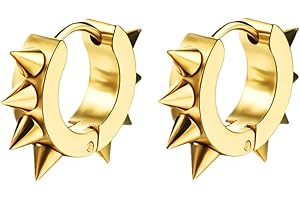 LAFATINA Herren Damen Nieten Creolen Edelstahl Spikes Ahle Piercing Taper Huggie Scharnier Ohrringe Set, Kein Edelstein