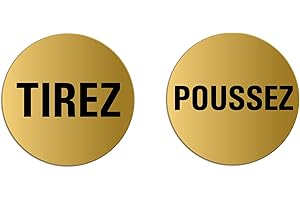 OFFORM DESIGN Plaques de Porte - Tirez Poussez Lot de 2 Ø 75 mm Plaque signalétique Aluminium aspect laiton