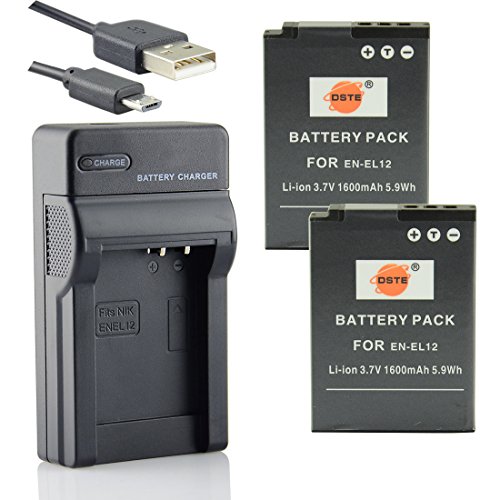 DSTE EN-EL12 Li-ion Batterie  2-Pack  et chargeur USB costume pour Nikon Coolpix P300 P310 P330 P340 S31 S70 S610 S620 S630 S640 S800c