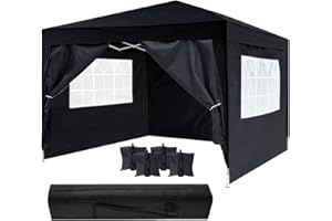 BARGAINS-GALORE 3m x 3m Waterproof Pop Up Gazebo - Pop Up Outdoor Garden Shelter with Sides for Wedding Party Tent Marquee | PVC Coated | Includes Carry Bag & 4 Leg Weight Bags - Water Resistant, Black
