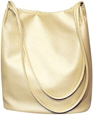 Myleas Retro Artificial Leather Gold Women Totes Bucket Bag Shoulder Handbag Tote Bag