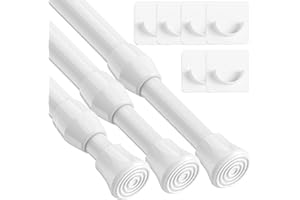 AIITOMG 3 Barra Cortinas Extensible sin taladros ni Tornillos para Armario,Ventana,Cocina Blanco,30 a 50 cm(Diámetro: 13 mm)(Regalos: Barra Cortinas Soporte)