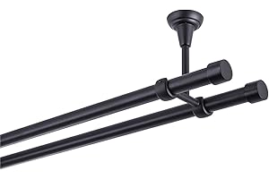 MDEKOR Tringle à rideaux double 120 cm, noir, 19 mm, montage plafond, terminaison droit