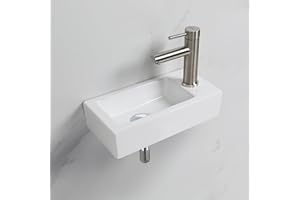 Ibergrif, M41102-R Lavabo de Cerámica Rectangular con 1 Orificio para Grifo, Lavabo de Mano Derecha Montado en la Pared, Tamaño Pequeño: 376 × 188 × 93 mm, Blanco