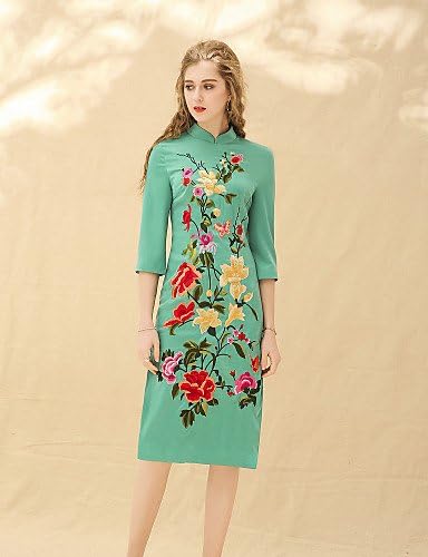 TT&amp;WANLIFU Women's Party Holiday Vintage Chinoiserie Sheath Midi Dress, Solid Floral Flower Split Stand Half Sleeves , blushing pink , xxl