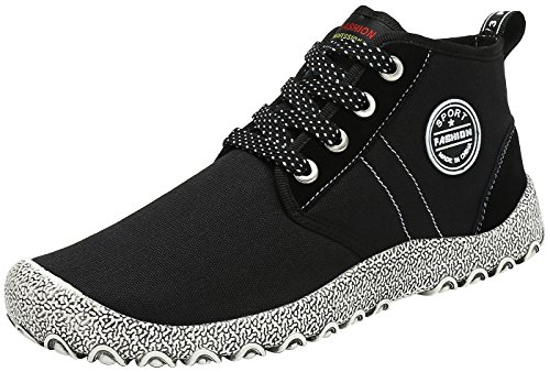KOUDYEN Botas de Nieve para Mujer Hombre Antideslizante Calientes Fur Forradas Botines Cortas Cordones Planas Invierno Aire Libre Zapatos Unisex,XZ878-Black-EU45