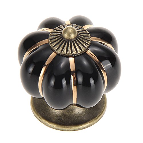 Chidjon Maniglie per porta in ceramica dipinte a mano, stile vintage, a forma di zucca, Nero