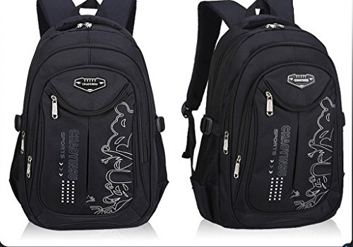 Bigood Enfant Scolaire Cartable aux Bretelles Sac à Dos College Unisexe Noir Taille L