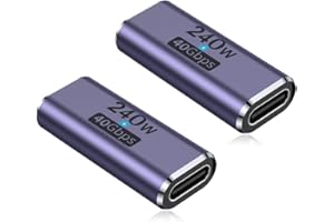 AuviPal Acoplador USB C de 240 W (paquete de 2), extensor adaptador USB tipo C hembra a hembra compatible con Thunderbolt 4/3, soporta carga de hasta 240 W, transferencia de datos de 40 Gbps y video