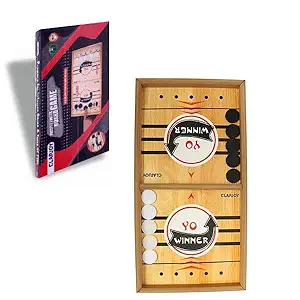 Clapjoy 2 in 1 Faster Finger Board Game, Sling Puck Game, Board String Hockey Toy, Wooden Fastest Finger First Game for Party Game for Adult Parent Kids Children Family